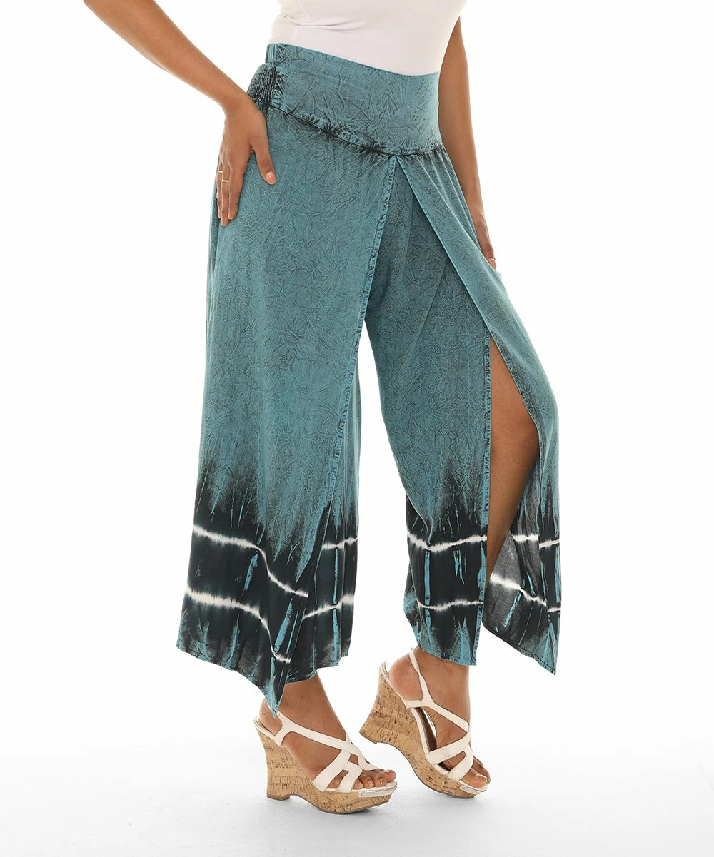 Best deal β Shoreline Teal & Black Dip-Dye Side-Slit Wide-Leg Pants - π© Women & Plus π - Image 5