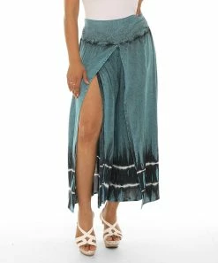 Best deal ⌛ Shoreline Teal & Black Dip-Dye Side-Slit Wide-Leg Pants - 👩 Women & Plus 🌟