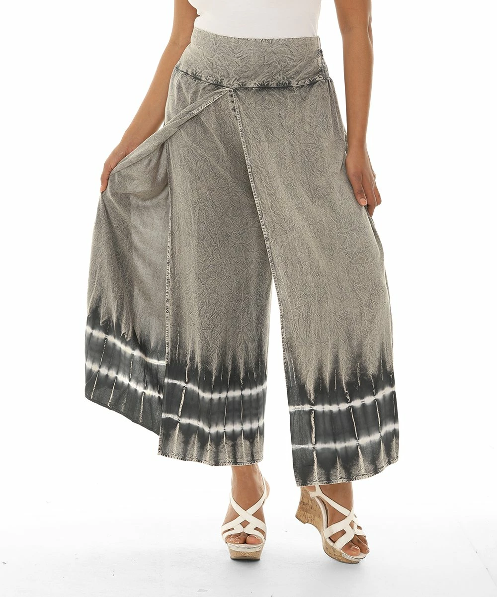 New 𧨠Shoreline Gray & Black Dip-Dye Side-Slit Wide-Leg Pants - Plus π - Image 3