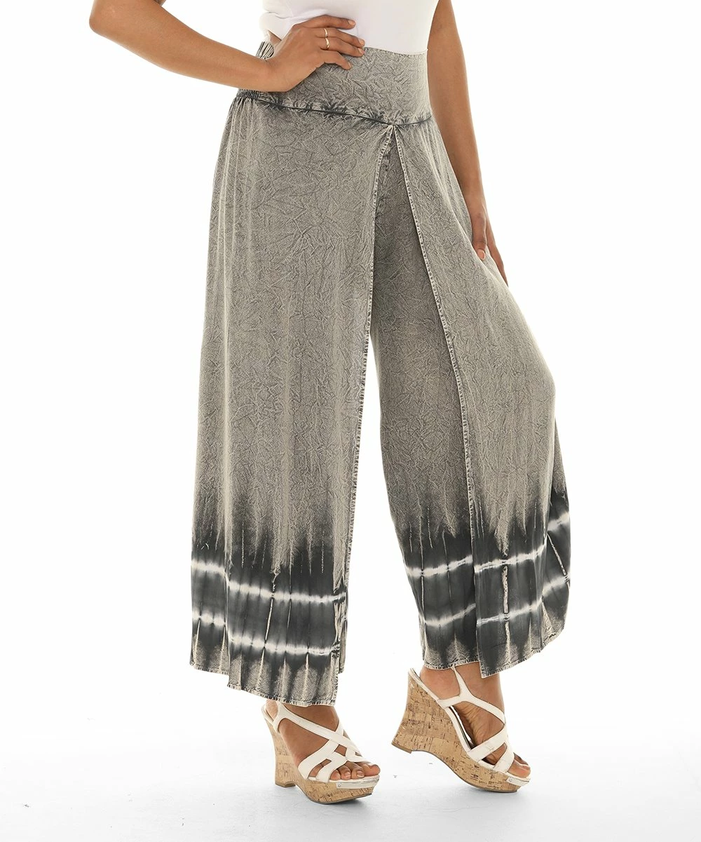New 𧨠Shoreline Gray & Black Dip-Dye Side-Slit Wide-Leg Pants - Plus π - Image 4