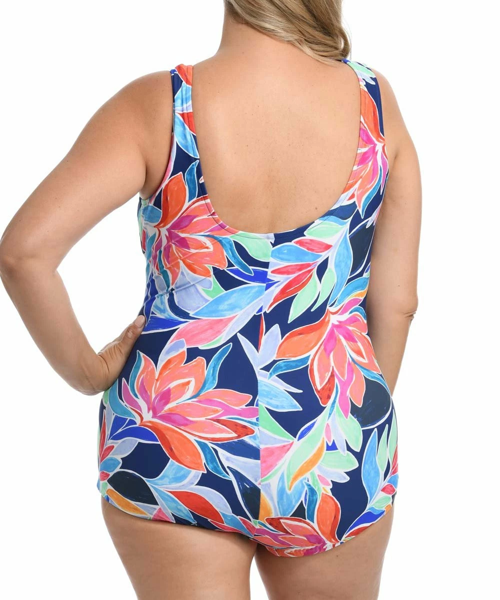 Outlet 𧨠Maxine | Navy & Coral Floral One-Piece - Plus π - Image 2