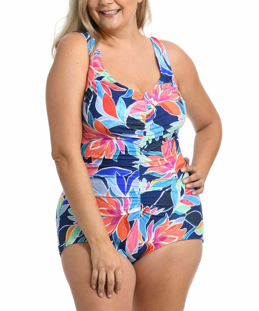 Outlet 𧨠Maxine | Navy & Coral Floral One-Piece - Plus π