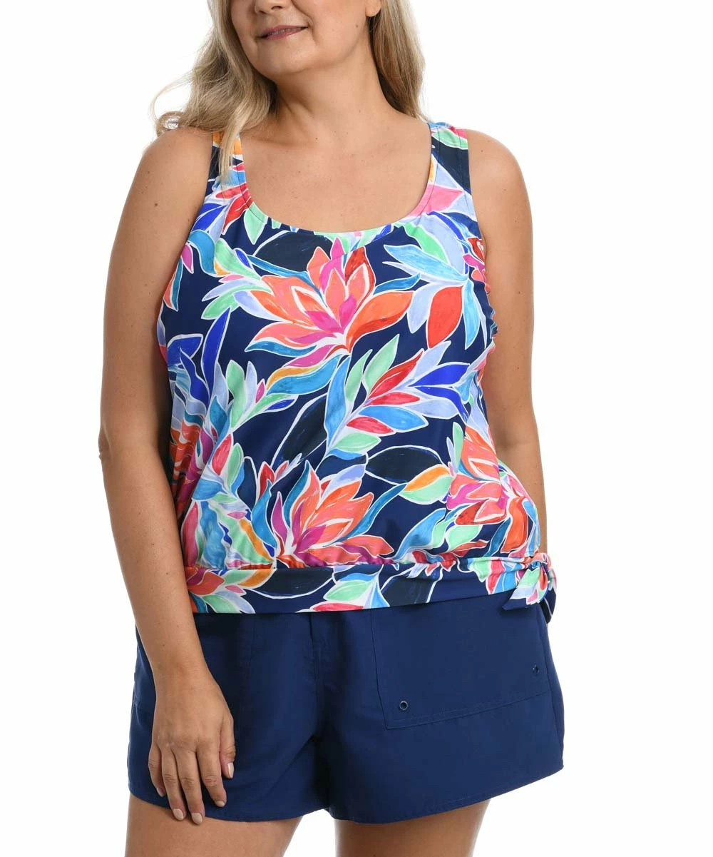 Flash Sale π Maxine | Navy & Coral Floral Tankini Top - Plus π