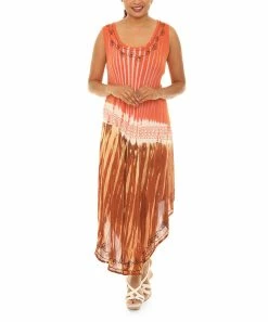 New 🔥 Shoreline Orange Tie-Dye Sleeveless Midi 👗 Dress - 👩 Women & Plus 🌟