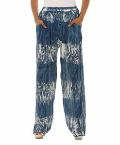 Coupon 🤩 Shoreline Navy & White Tie-Dye Drawstring Wide-Leg Pants - 👩 Women ⌛
