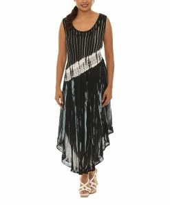 Cheap ❤️ Shoreline Black & White Tie-Dye Asymmetrical Sleeveless Maxi 👗 Dress - 👩 Women & Plus 🔔