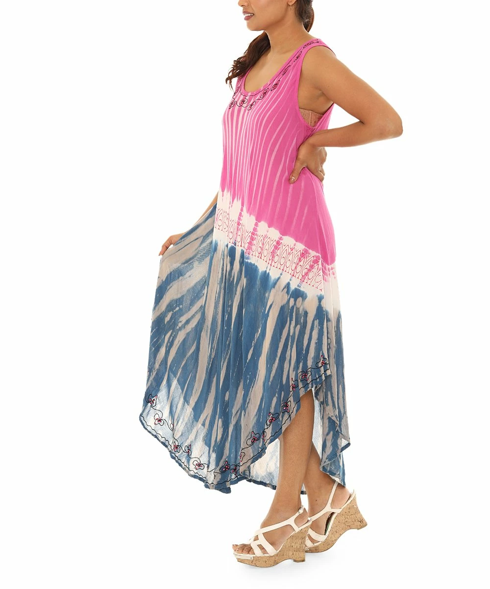 Best reviews of π Shoreline Pink & Blue Tie-Dye Sleeveless Midi π Dress - π© Women & Plus π - Image 5