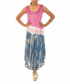 Best reviews of 🌟 Shoreline Pink & Blue Tie-Dye Sleeveless Midi 👗 Dress - 👩 Women & Plus 😀