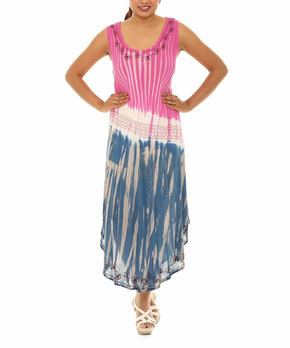 Best reviews of π Shoreline Pink & Blue Tie-Dye Sleeveless Midi π Dress - π© Women & Plus π
