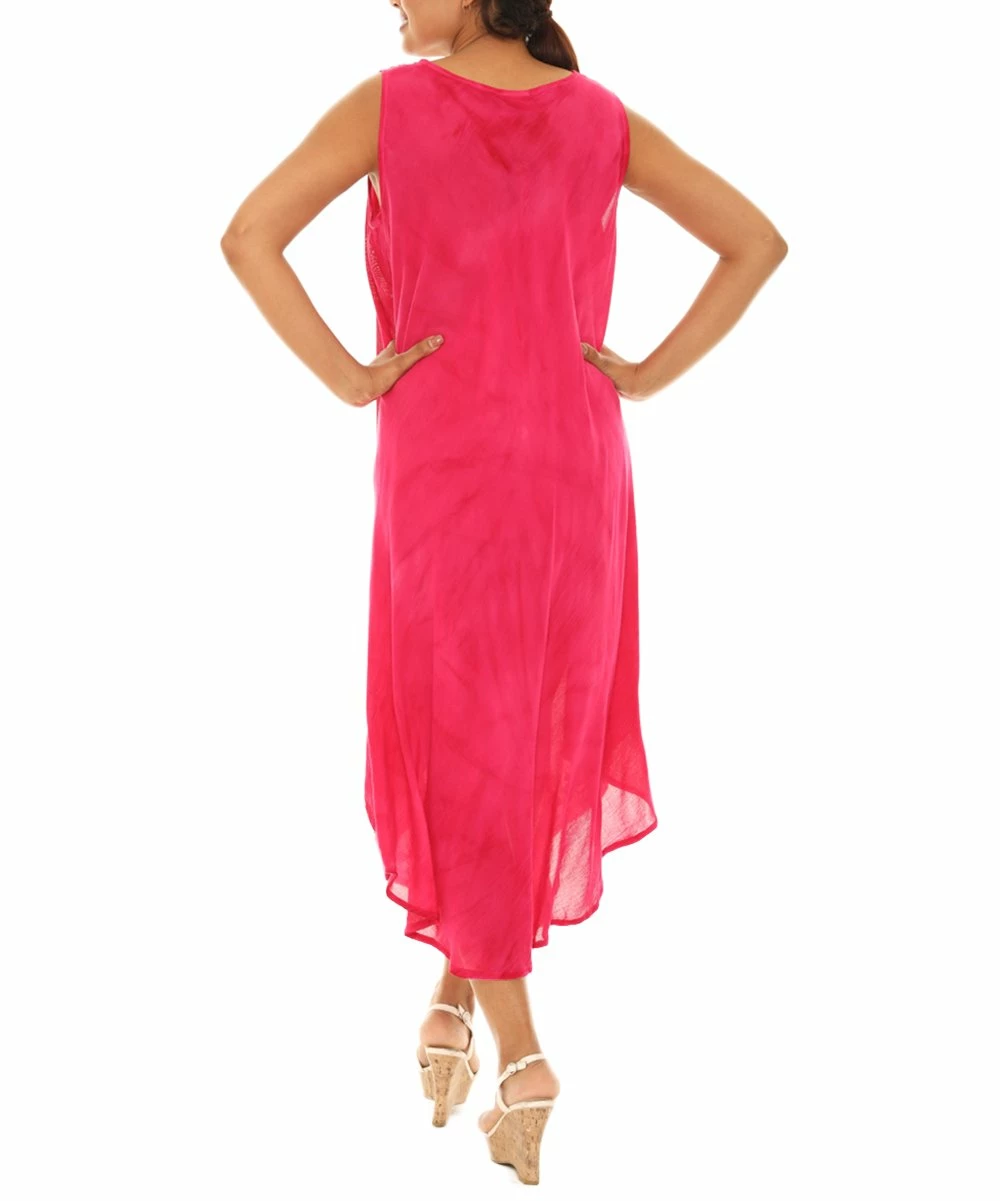 Budget π Shoreline Pink & White Tie-Dye Paisley Sleeveless Curved-Hem Midi π Dress - π© Women & Plus π - Image 2