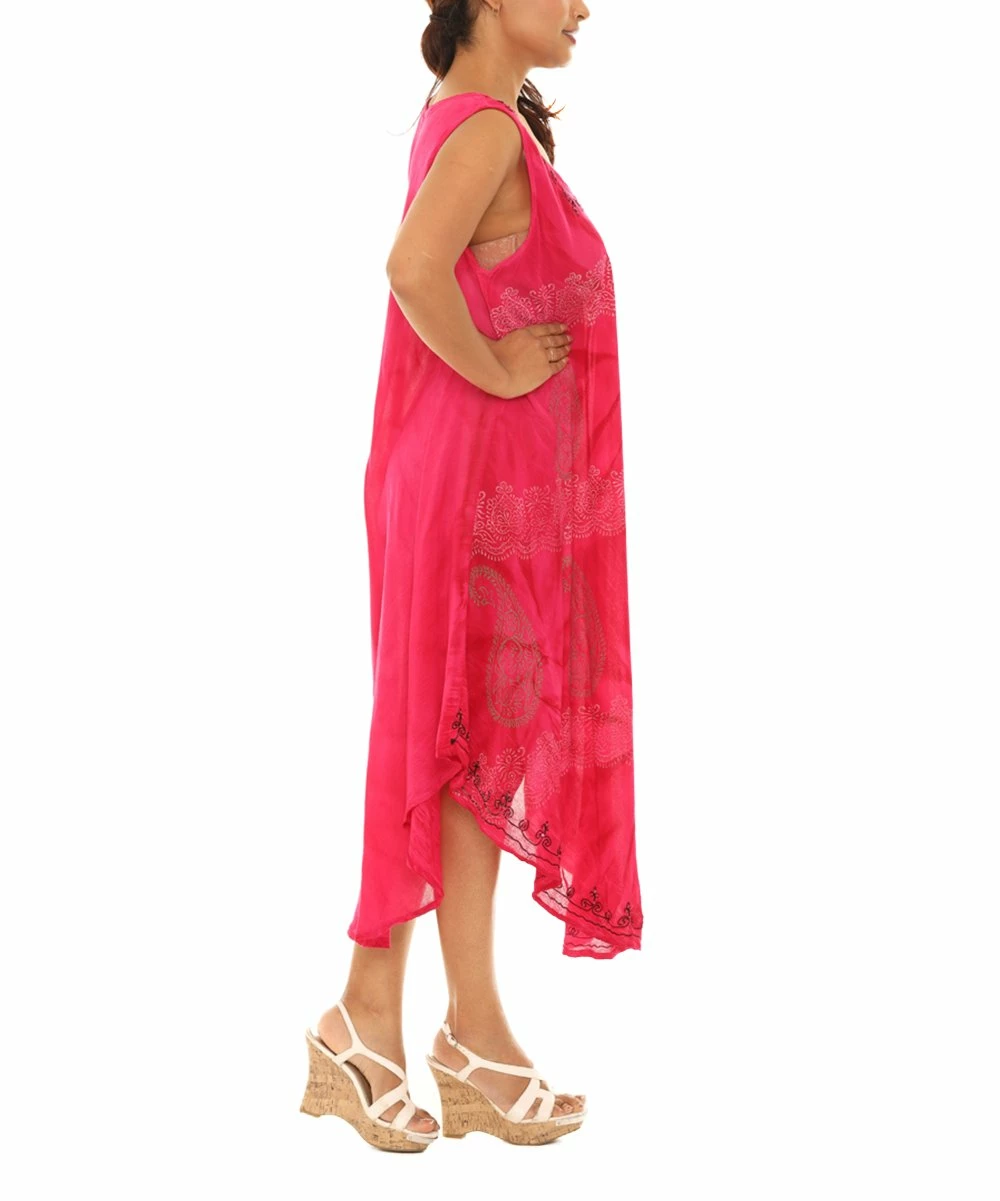 Budget π Shoreline Pink & White Tie-Dye Paisley Sleeveless Curved-Hem Midi π Dress - π© Women & Plus π - Image 3