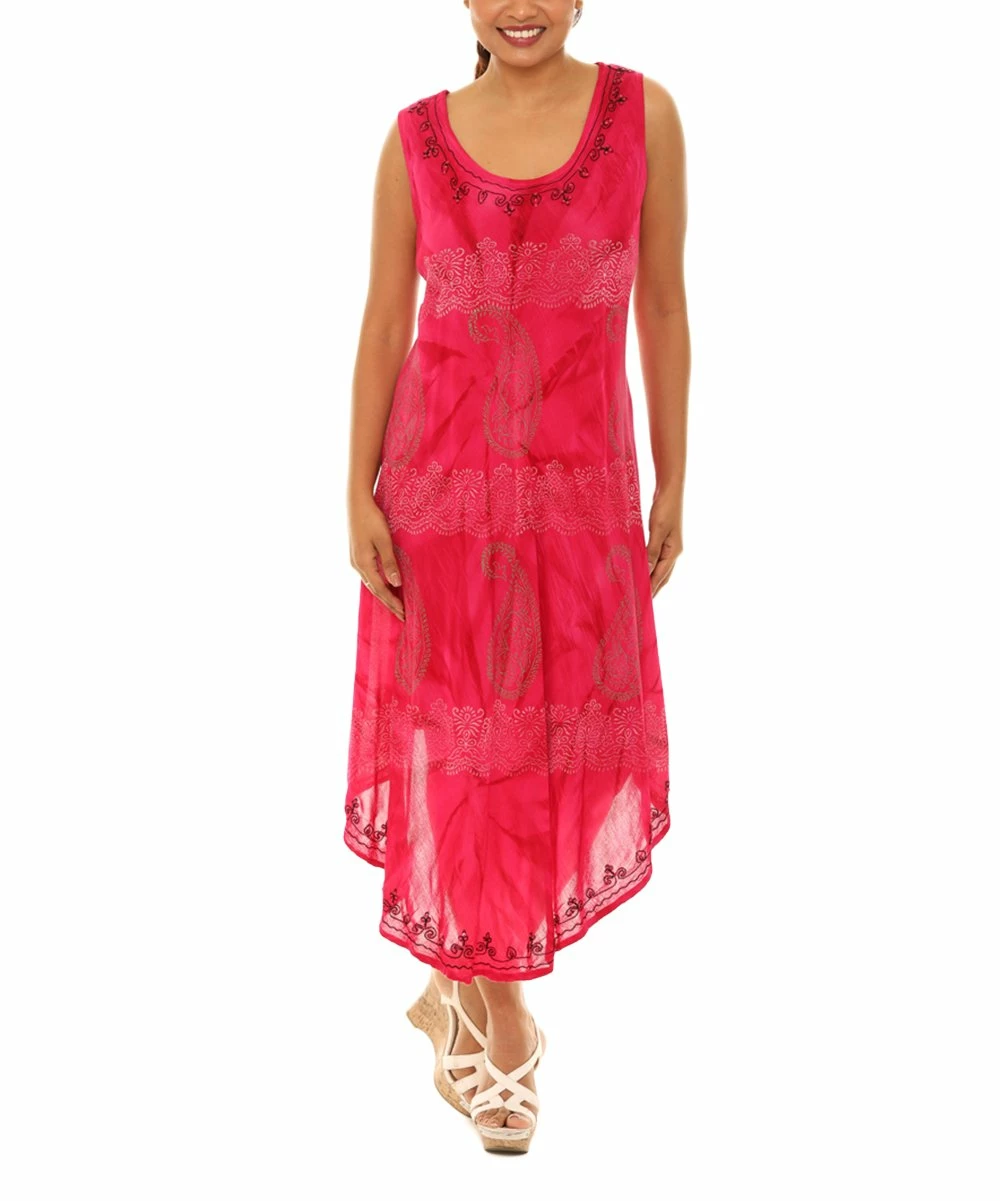Budget π Shoreline Pink & White Tie-Dye Paisley Sleeveless Curved-Hem Midi π Dress - π© Women & Plus π - Image 5