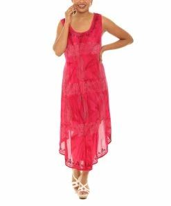 Budget 😉 Shoreline Pink & White Tie-Dye Paisley Sleeveless Curved-Hem Midi 👗 Dress - 👩 Women & Plus 👏