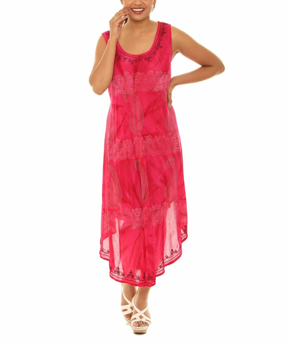 Budget π Shoreline Pink & White Tie-Dye Paisley Sleeveless Curved-Hem Midi π Dress - π© Women & Plus π