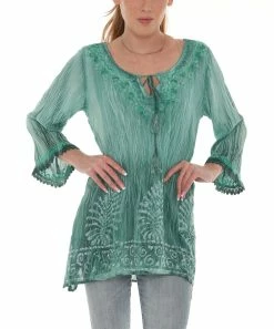 Top 10 🔔 Shoreline Teal Batik Lace-Trim Tunic - 👩 Women & Plus ✨
