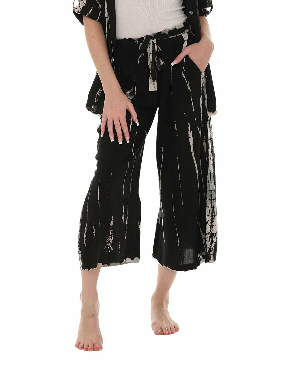 Coupon π€© Shoreline Black & Taupe Tie-Dye Belted Gaucho Pants - Plus π - Image 3
