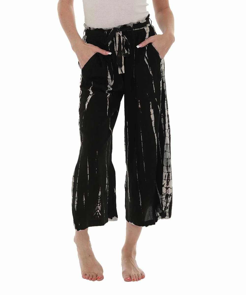 Coupon π€© Shoreline Black & Taupe Tie-Dye Belted Gaucho Pants - Plus π - Image 5