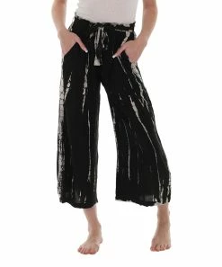 Coupon 🤩 Shoreline Black & Taupe Tie-Dye Belted Gaucho Pants - Plus 😀