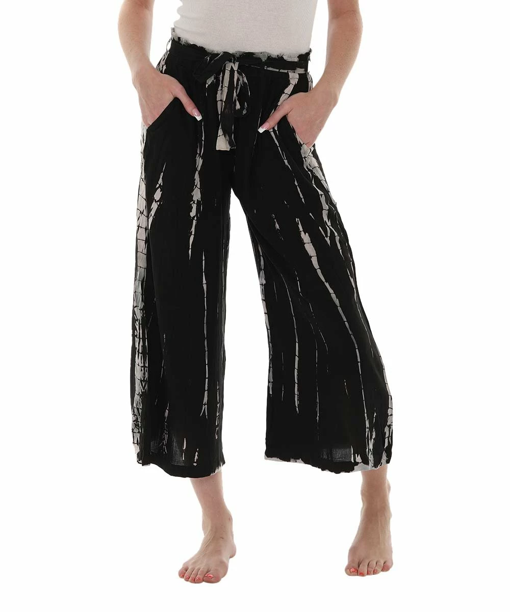 Coupon π€© Shoreline Black & Taupe Tie-Dye Belted Gaucho Pants - Plus π