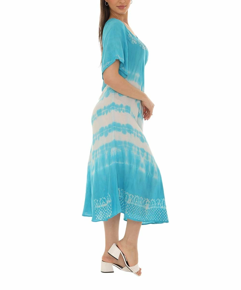 Brand new π Shoreline Turquoise & White Tie-Dye Embroidered Short-Sleeve π Dress - π© Women & Plus β - Image 2