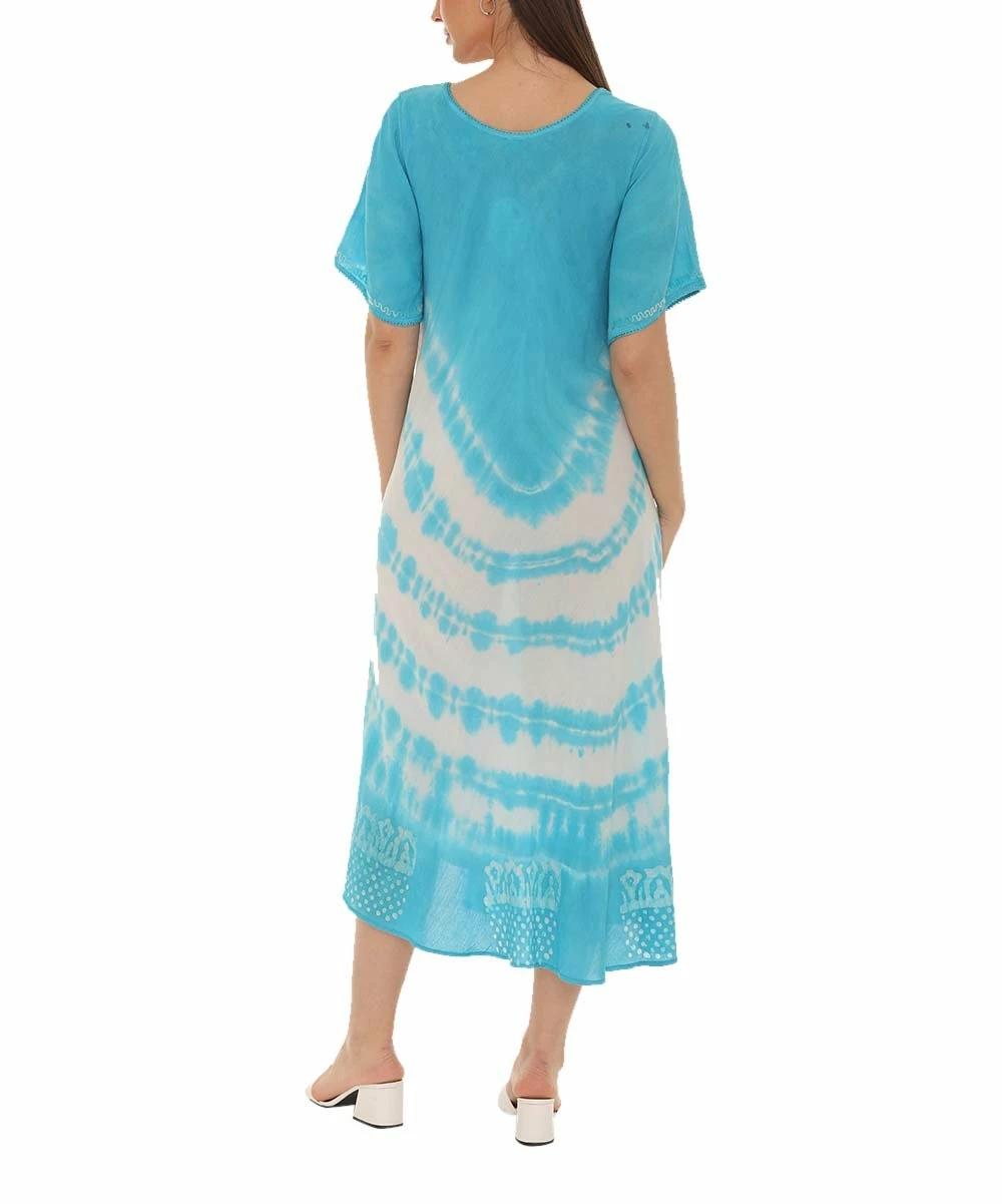 Brand new π Shoreline Turquoise & White Tie-Dye Embroidered Short-Sleeve π Dress - π© Women & Plus β - Image 3