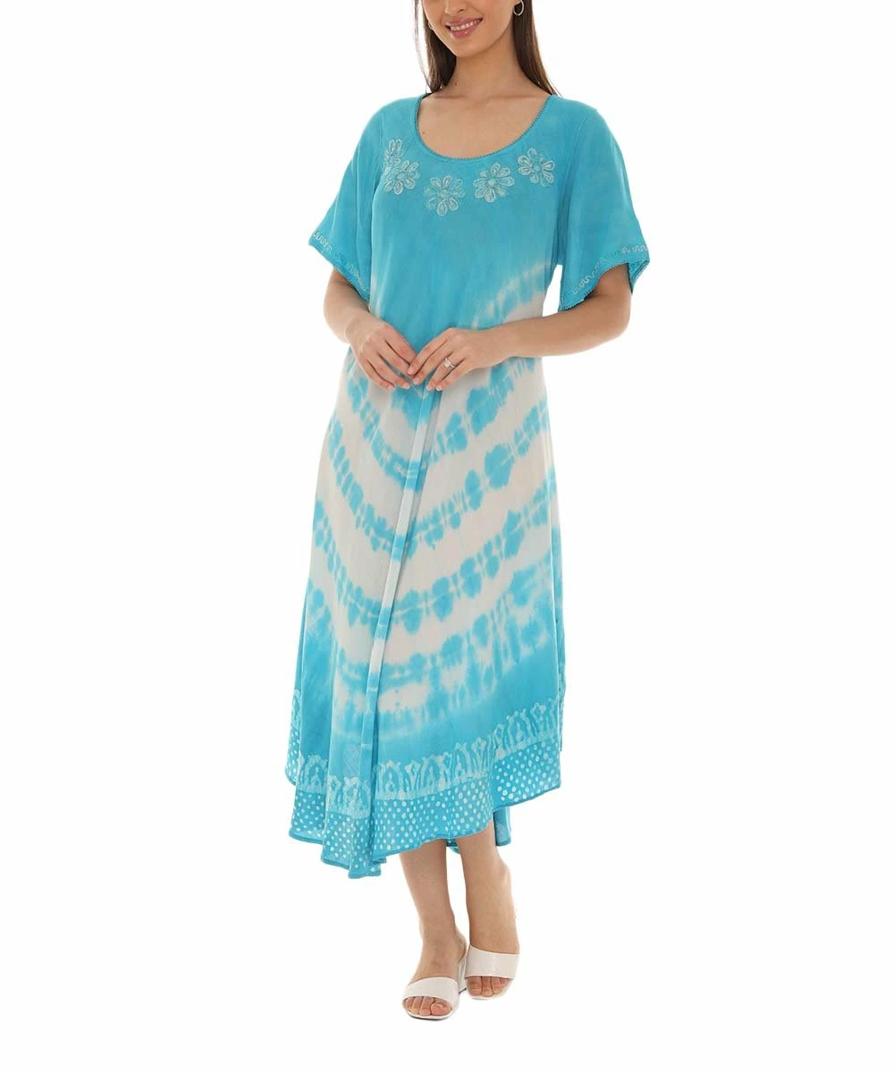 Brand new π Shoreline Turquoise & White Tie-Dye Embroidered Short-Sleeve π Dress - π© Women & Plus β - Image 4