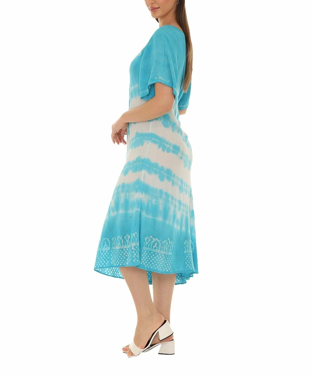 Brand new π Shoreline Turquoise & White Tie-Dye Embroidered Short-Sleeve π Dress - π© Women & Plus β - Image 5