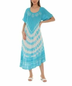 Brand new 👍 Shoreline Turquoise & White Tie-Dye Embroidered Short-Sleeve 👗 Dress - 👩 Women & Plus ⭐