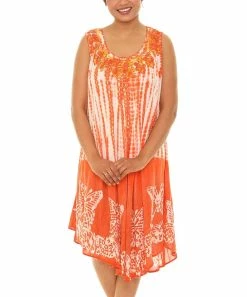 Hot Sale ❤️ Shoreline Peach & White Tie-Dye Embroidered Sleeveless 👗 Dress - 👩 Women & Plus 🔔