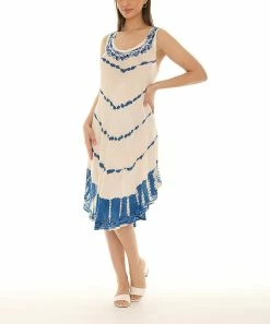 Cheapest 🔔 Shoreline Beige & Blue Tie-Dye Sleeveless Shift 👗 Dress - 👩 Women & Plus ✔️