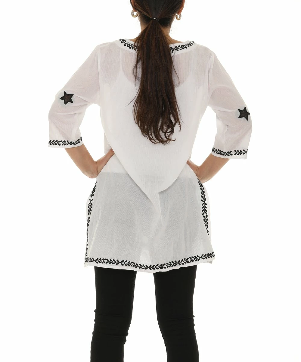 Top 10 π₯° Shoreline White Star Embroidery Three-Quarter Sleeve V-Neck Tunic - π© Women 𧨠- Image 3