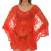 Wholesale ⌛ Shoreline Coral Crochet-Accent Sheer Three-Quarter Sleeve Cover-Up - 👩 Women 🎉