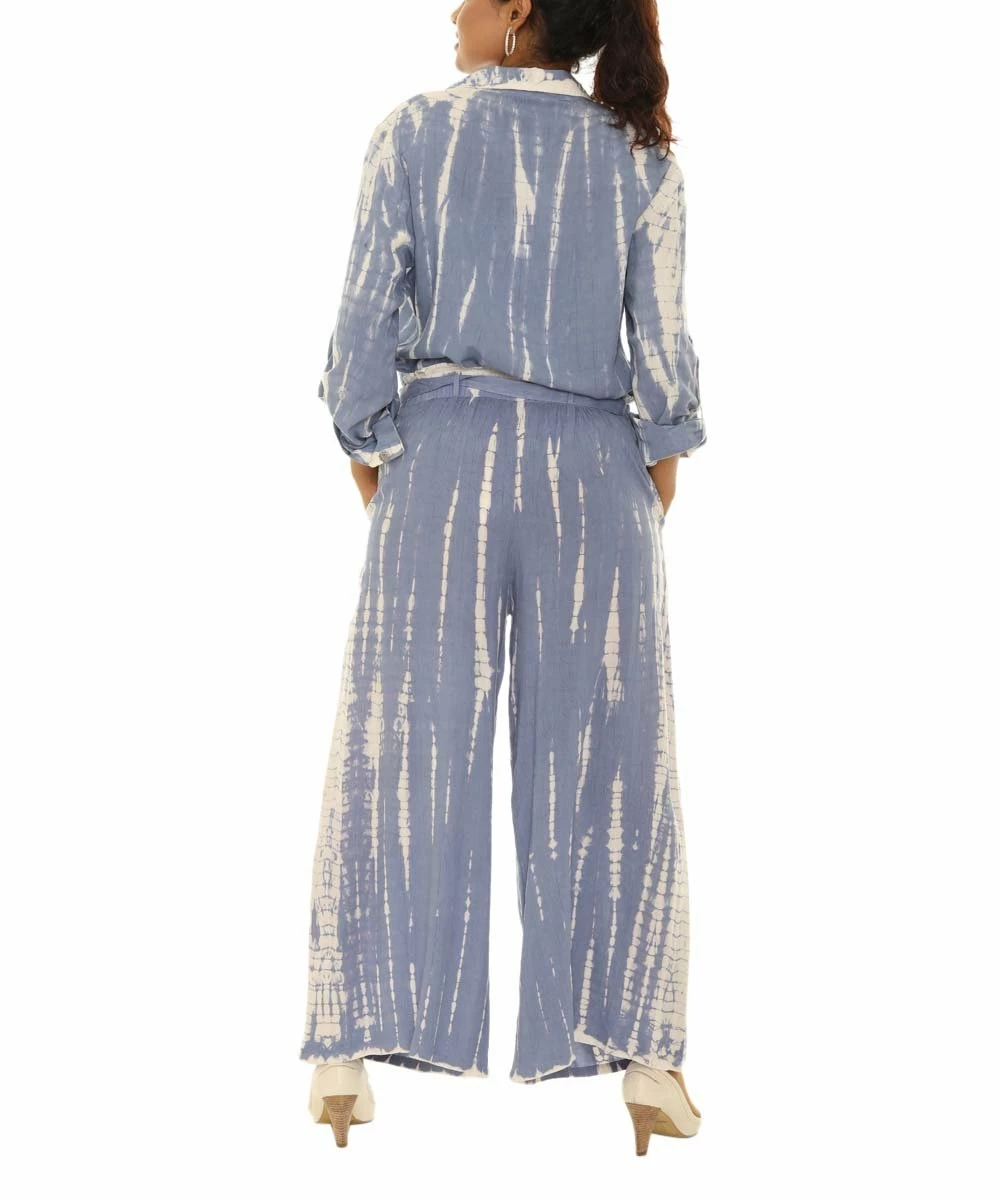 Cheapest π Shoreline Blue & White Tie-Dye Button-Up & Gaucho Pants - π© Women & Plus π - Image 2
