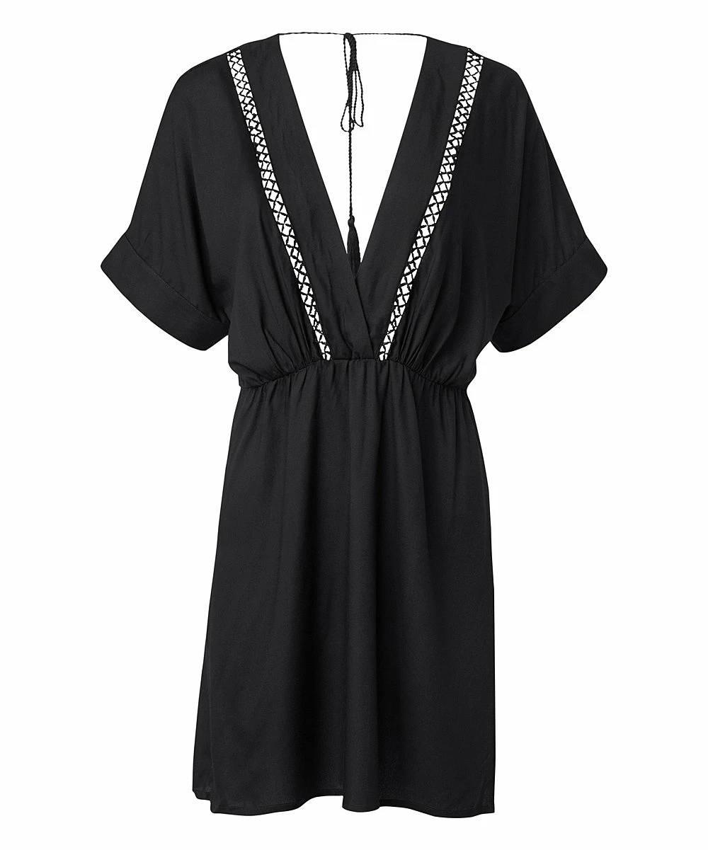 Best deal π― Venus | Black Crochet-Trim Tassel-Tie Deep V-Neck Cover-Up - π© Women & Plus β - Image 4