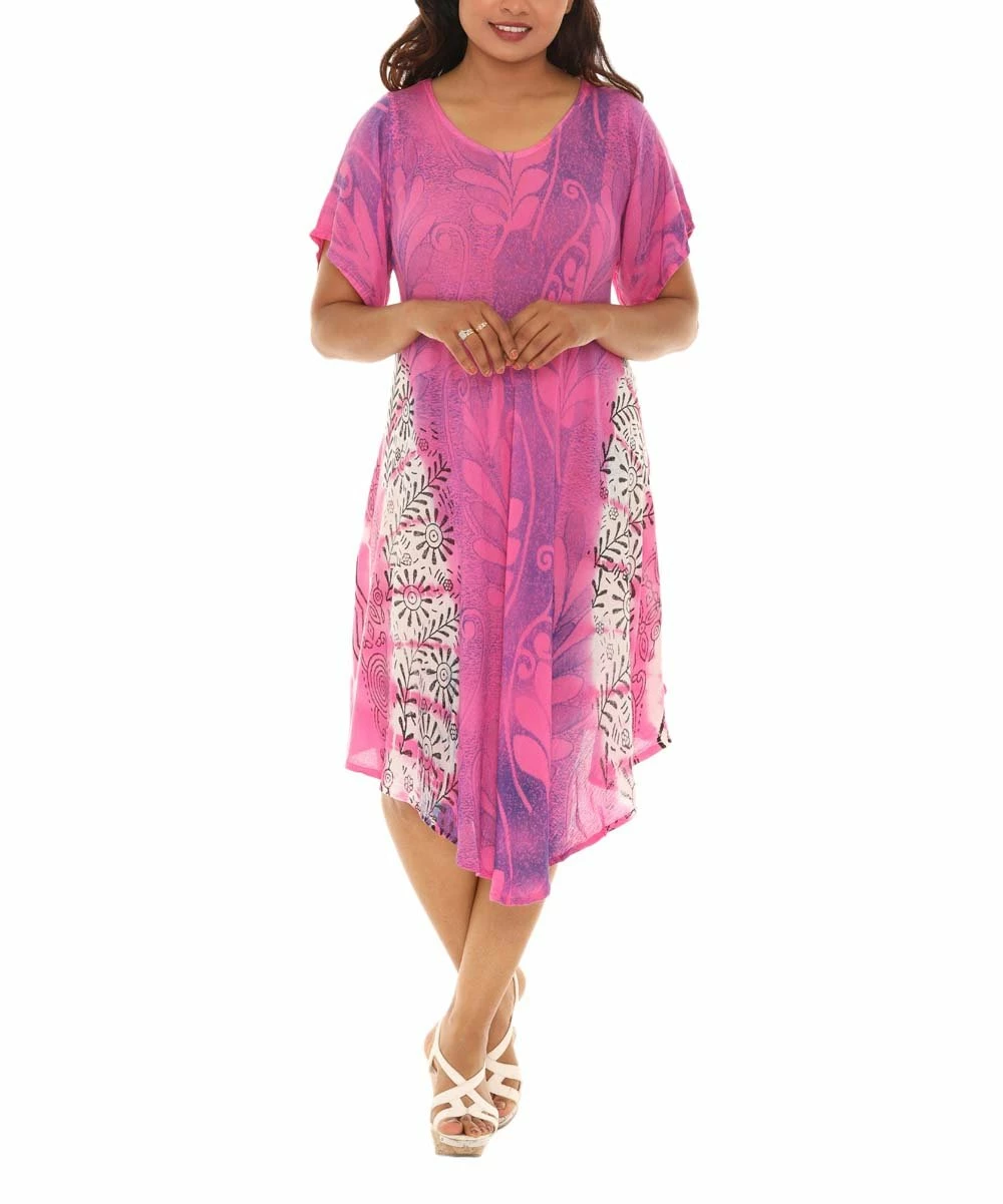 Deals π Shoreline Pink & White Floral Tie-Dye Scoop Neck Short-Sleeve π Dress - π© Women & Plus π - Image 2