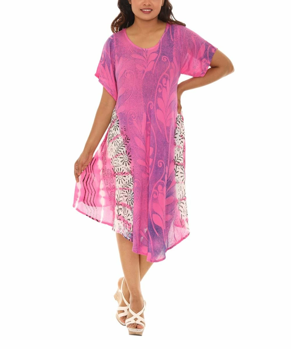 Deals π Shoreline Pink & White Floral Tie-Dye Scoop Neck Short-Sleeve π Dress - π© Women & Plus π