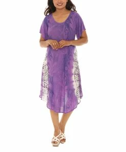 Best Sale 🎉 Shoreline Purple Floral Tie-Dye Short Sleeve 👗 Dress - 👩 Women & Plus ⌛