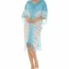 Best Sale 🎉 Shoreline Aqua Tie-Dye Embroidered Fringe-Hem Caftan - 👩 Women & Plus ✨