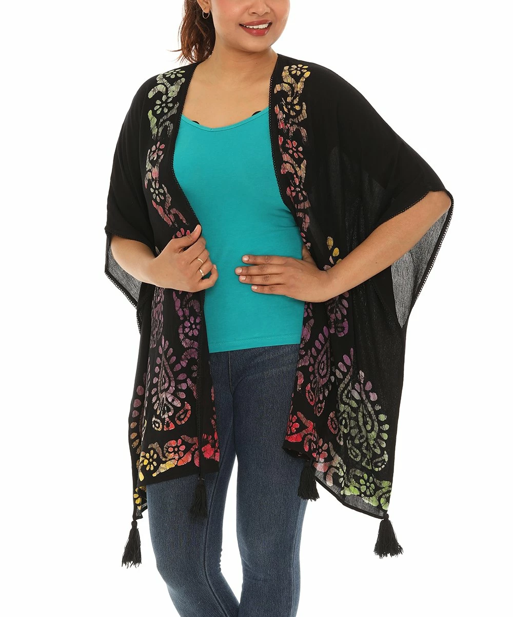 Hot Sale π₯° Shoreline Black & Pink Batik Half-Sleeve Open Cardigan - π© Women & Plus π - Image 2