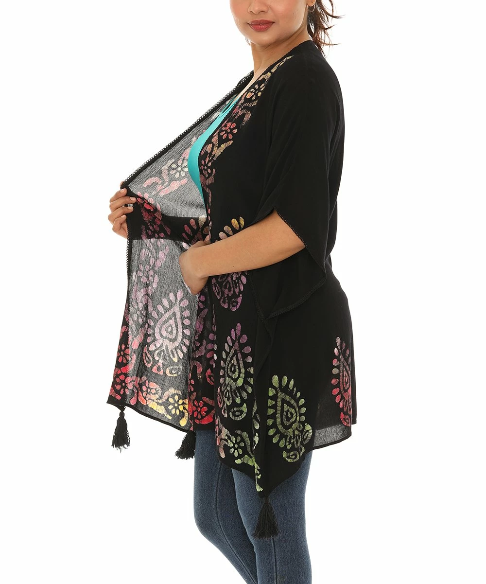 Hot Sale π₯° Shoreline Black & Pink Batik Half-Sleeve Open Cardigan - π© Women & Plus π - Image 5