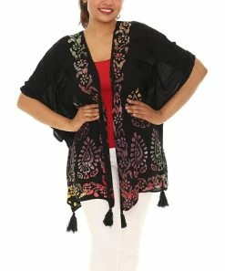 Hot Sale 🥰 Shoreline Black & Pink Batik Half-Sleeve Open Cardigan - 👩 Women & Plus 🎉