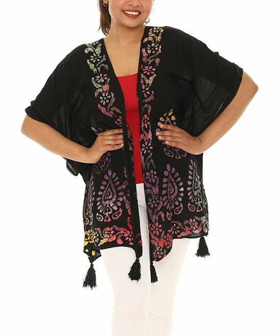 Hot Sale π₯° Shoreline Black & Pink Batik Half-Sleeve Open Cardigan - π© Women & Plus π