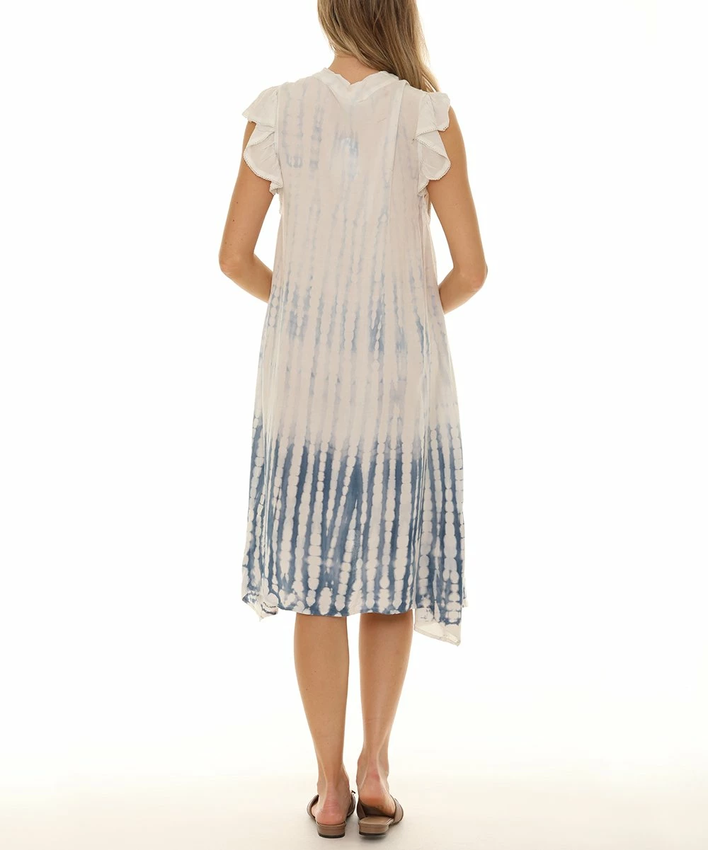Buy β€οΈ Shoreline Blue Tie-Dye V-Neck Tie Cap-Sleeve π Dress - π© Women π - Image 2