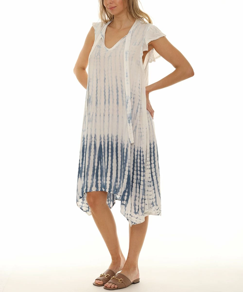 Buy β€οΈ Shoreline Blue Tie-Dye V-Neck Tie Cap-Sleeve π Dress - π© Women π - Image 4