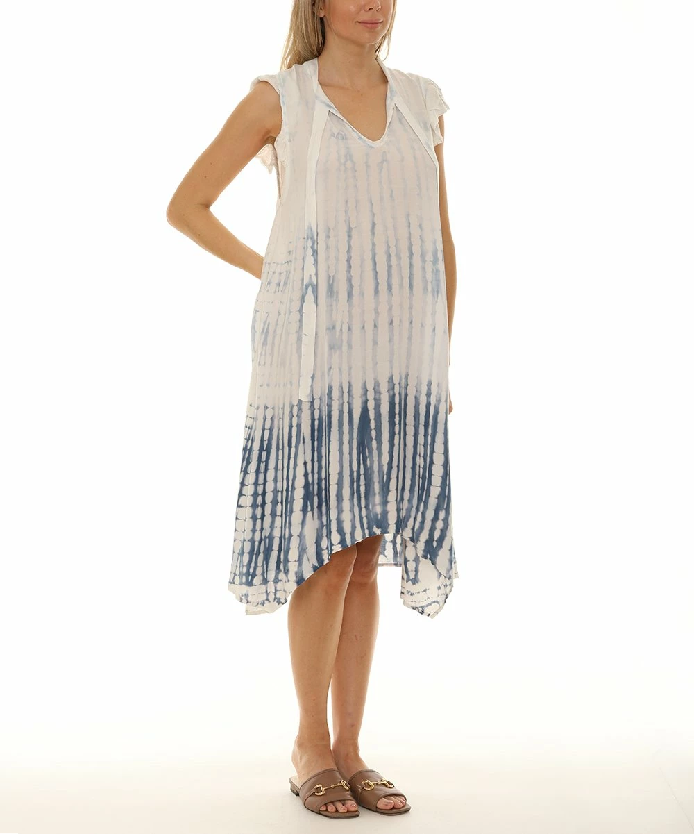 Buy β€οΈ Shoreline Blue Tie-Dye V-Neck Tie Cap-Sleeve π Dress - π© Women π - Image 5