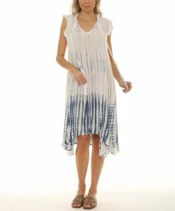 Buy β€οΈ Shoreline Blue Tie-Dye V-Neck Tie Cap-Sleeve π Dress - π© Women π