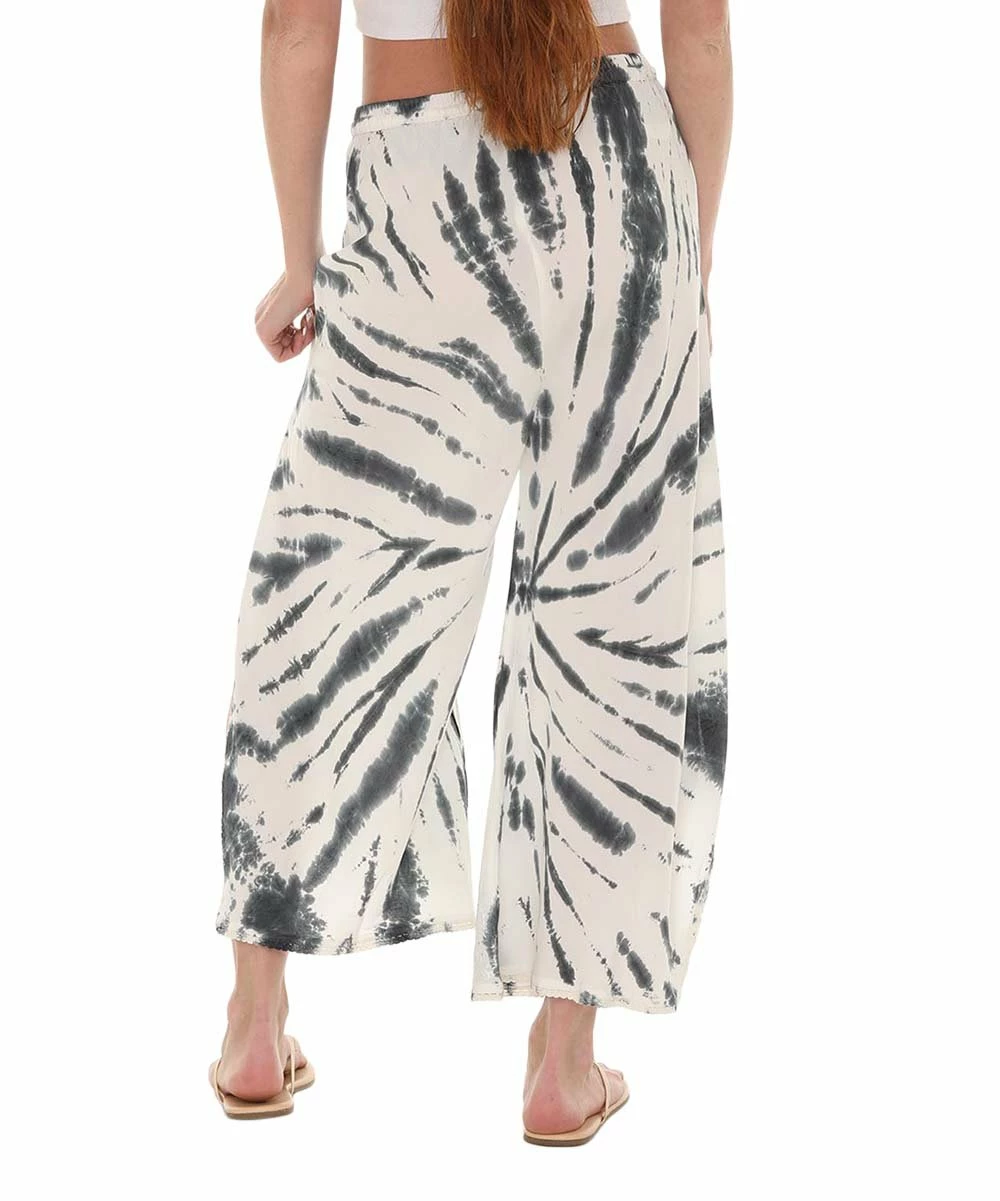 Discount 𧨠Shoreline Black & White Tie-Dye Side-Slit Embroidered Crop Pants - π© Women π - Image 2