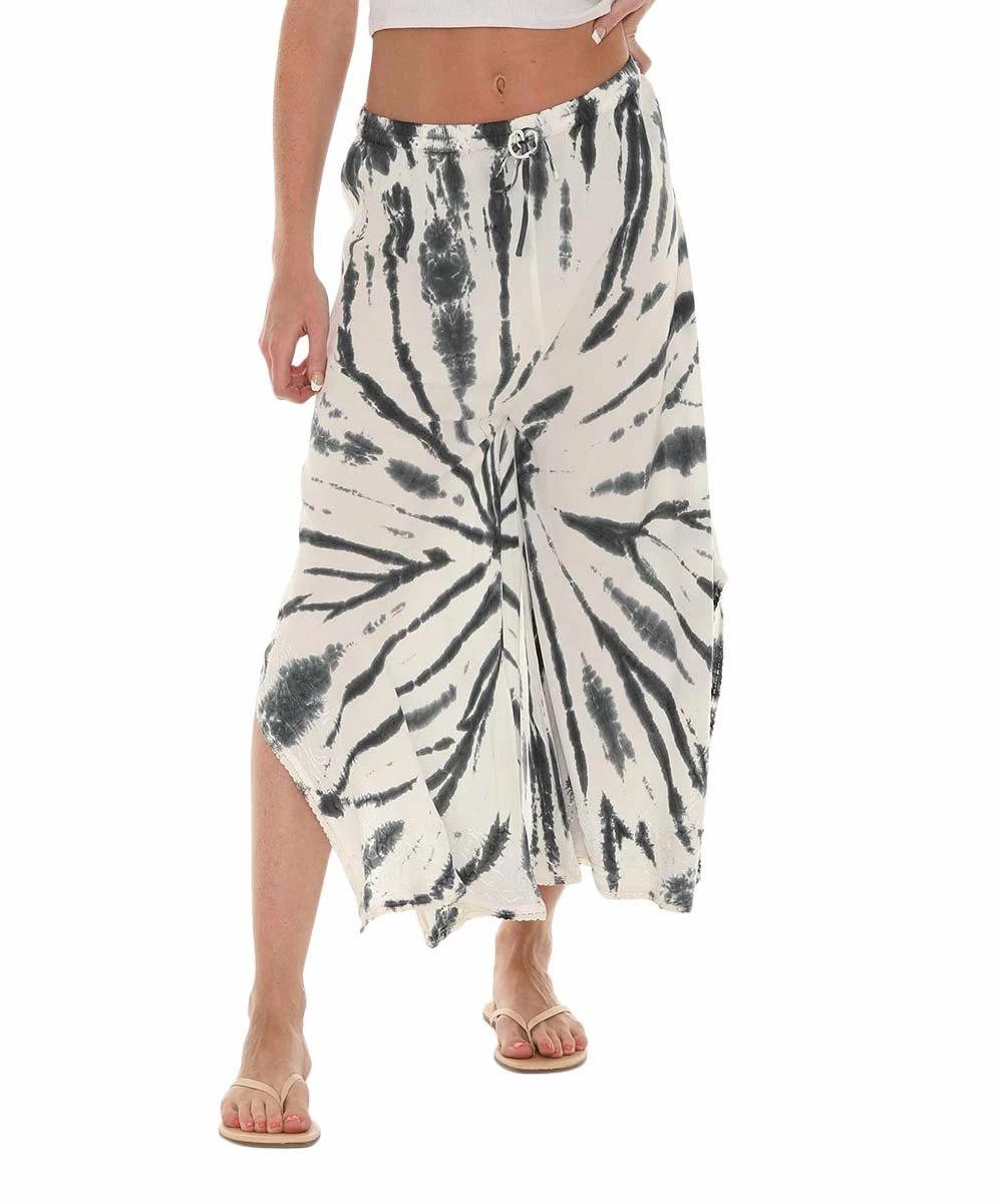Discount 𧨠Shoreline Black & White Tie-Dye Side-Slit Embroidered Crop Pants - π© Women π - Image 4