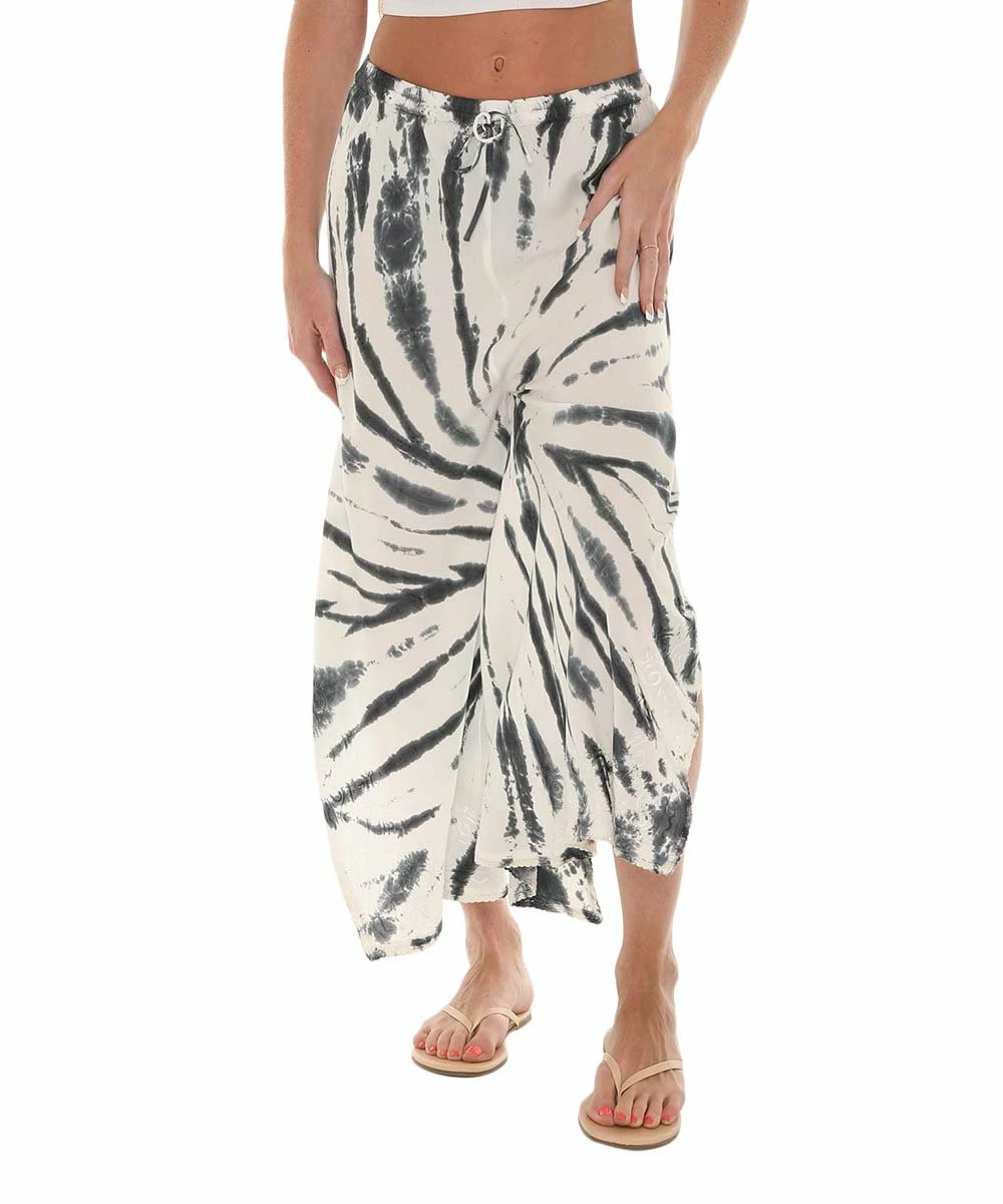 Discount 𧨠Shoreline Black & White Tie-Dye Side-Slit Embroidered Crop Pants - π© Women π