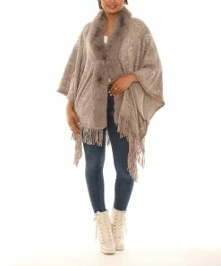 Promo 🎉 Shoreline Beige Plush-Trim Ruana - 👩 Women & Plus 🎁
